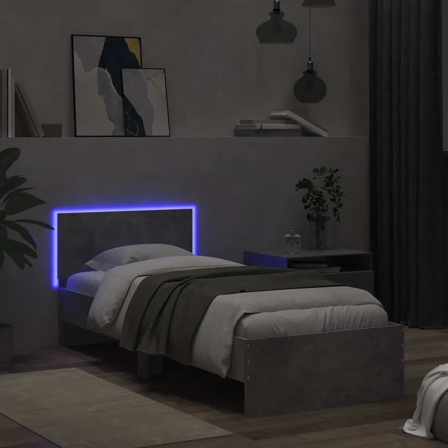 Cadre de lit avec LED Gris béton 80 x 200 cm Bois d'ingénierie - 3
