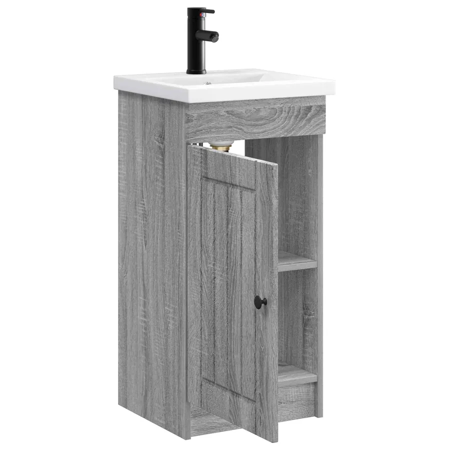 Meuble de salle de bain avec évier Sonoma gris - 4