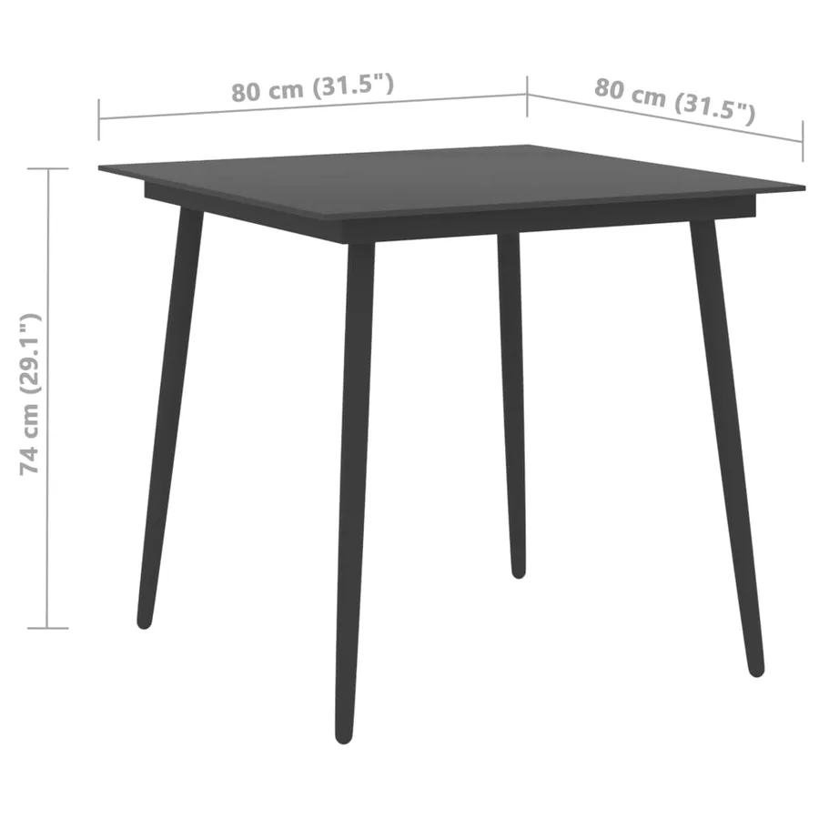 Table à dîner de jardin Noir 80x80x74 cm Acier et verre - 4