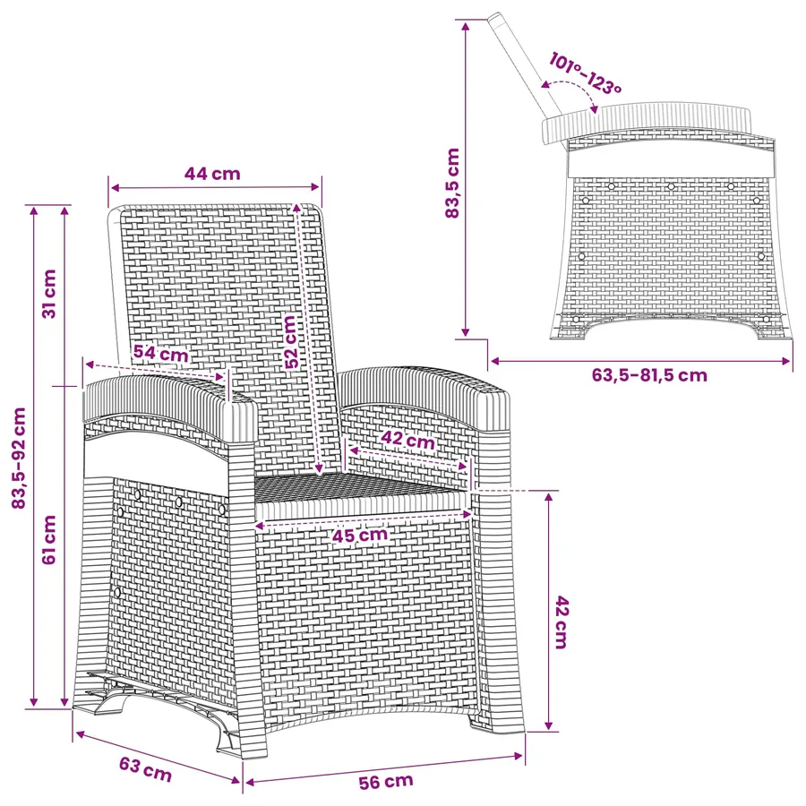 Chaise de jardin inclinable imitant le rotin Anthracite PP - 8