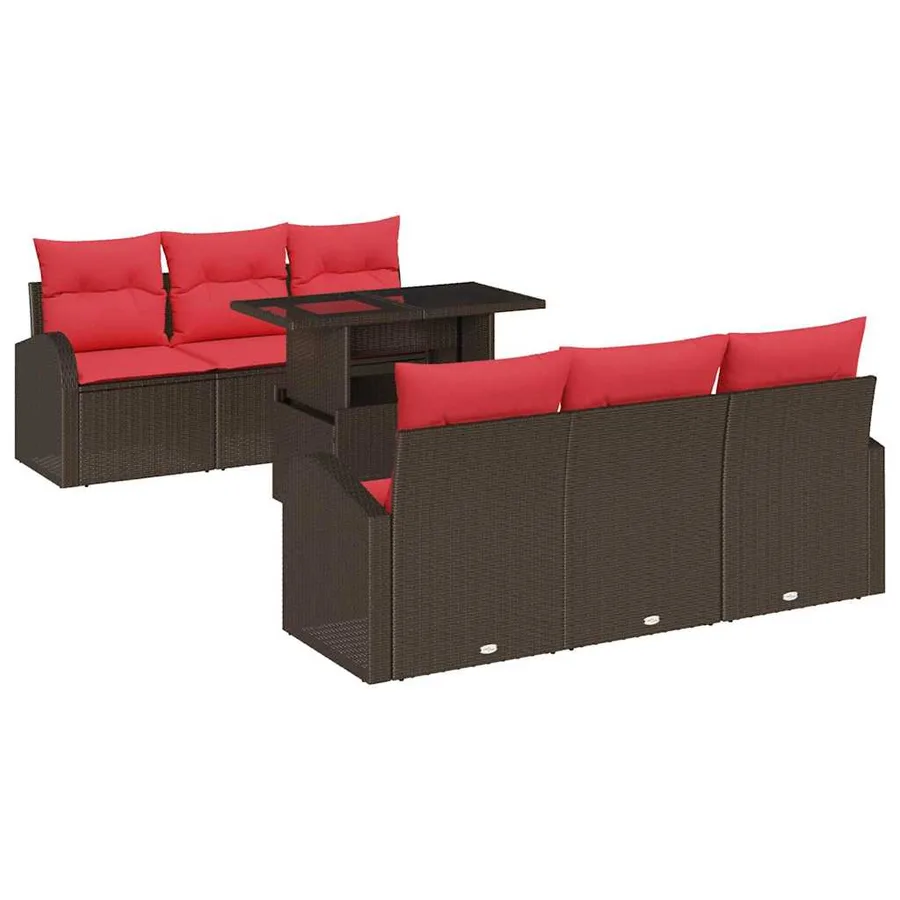 Ensemble de canapé de jardin 7 pcs Marron Poly rotin - 2