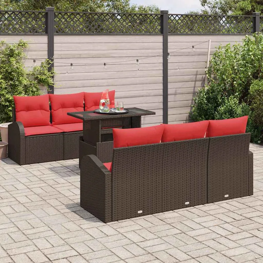 Ensemble de canapé de jardin 7 pcs Marron Poly rotin - 3