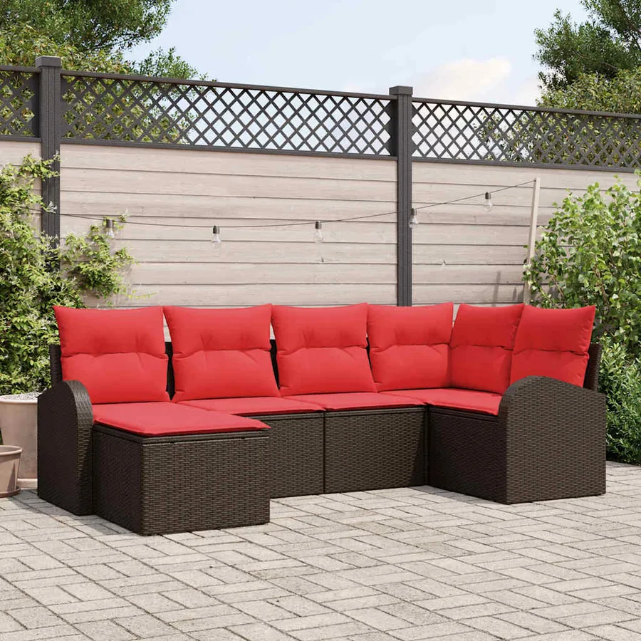 Ensemble de canapé de jardin 6 pcs Marron Poly Rattan