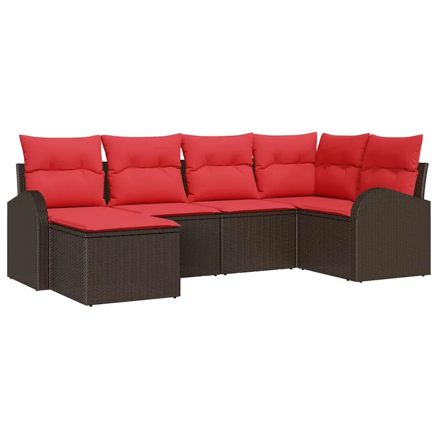 Ensemble de canapé de jardin 6 pcs Marron Poly Rattan - 2