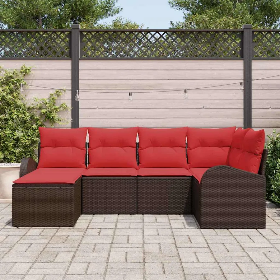 Ensemble de canapé de jardin 6 pcs Marron Poly Rattan - 3