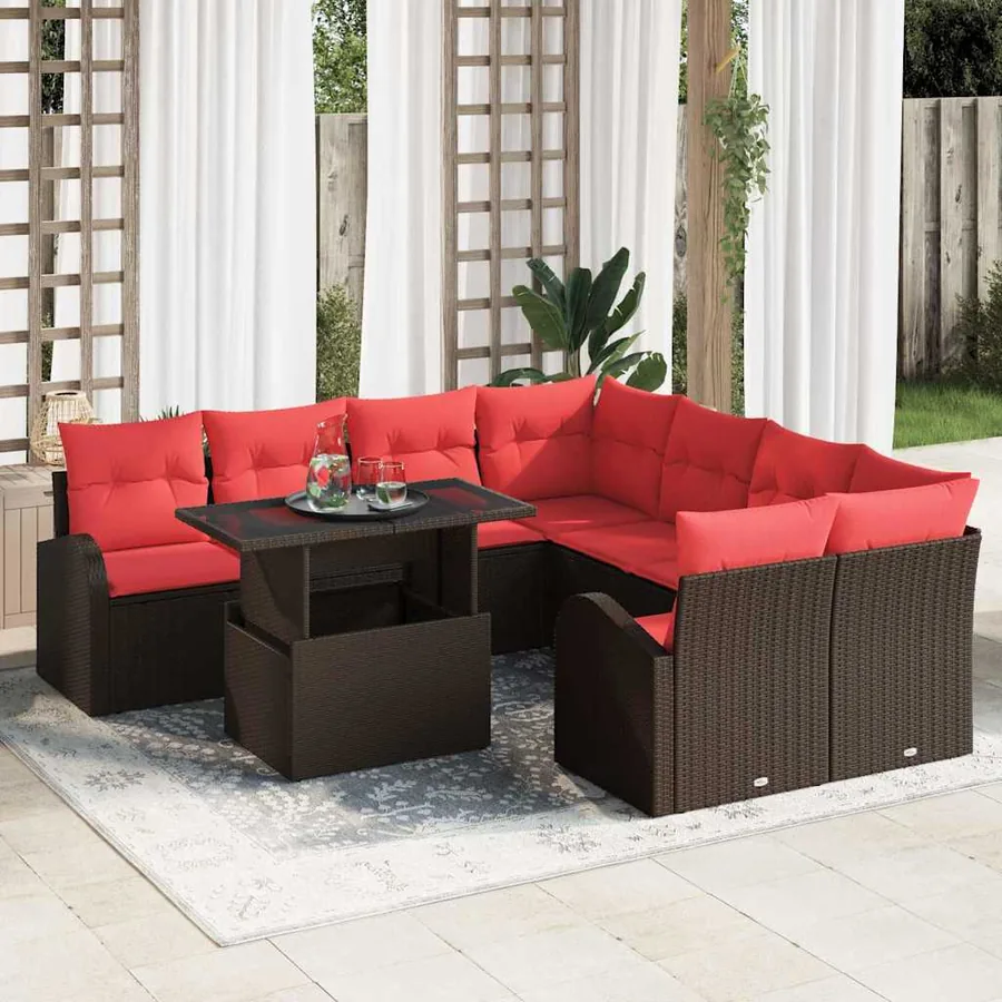 Ensemble de canapé de jardin 9 pcs Marron polyrotin