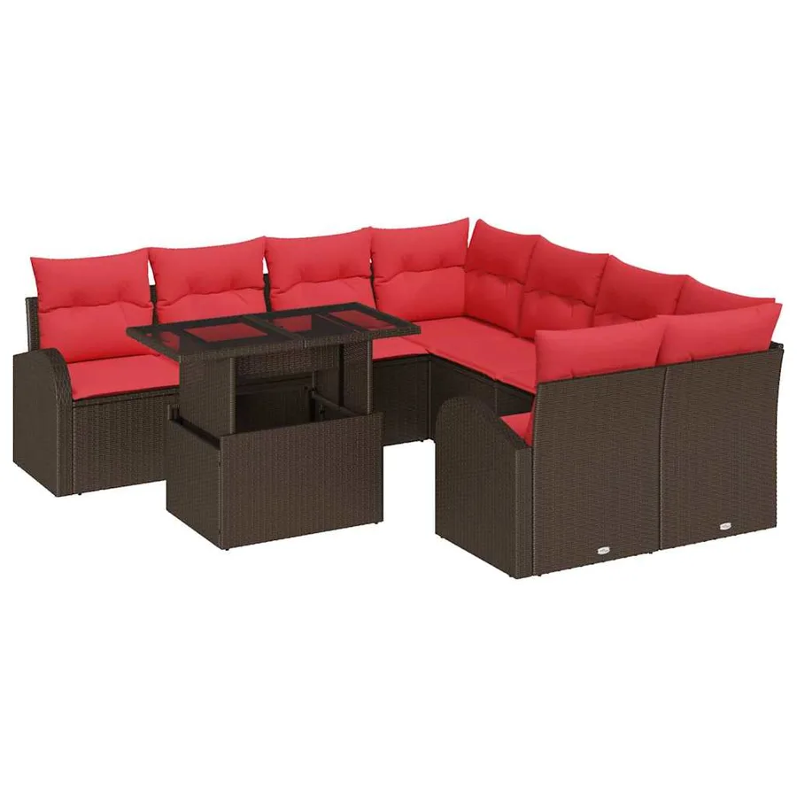 Ensemble de canapé de jardin 9 pcs Marron polyrotin - 2