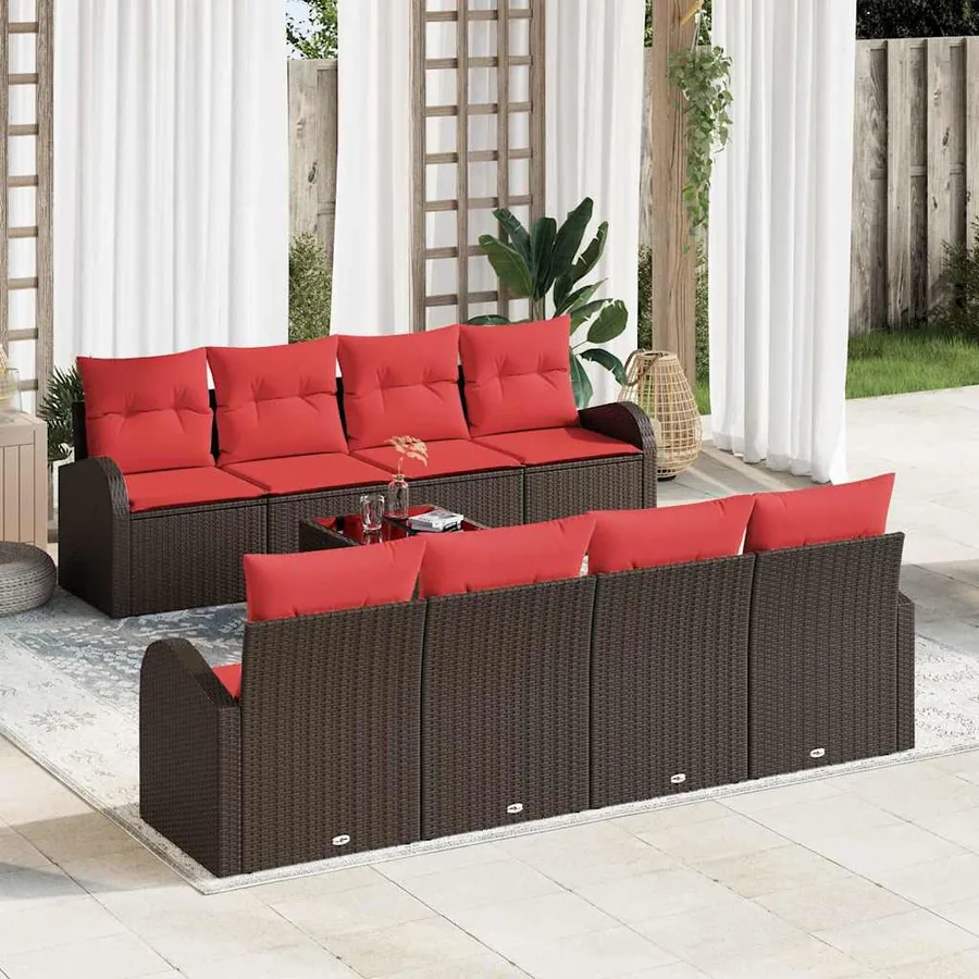 Ensemble de Canapés 9 pcs Marron et rouge Polyester