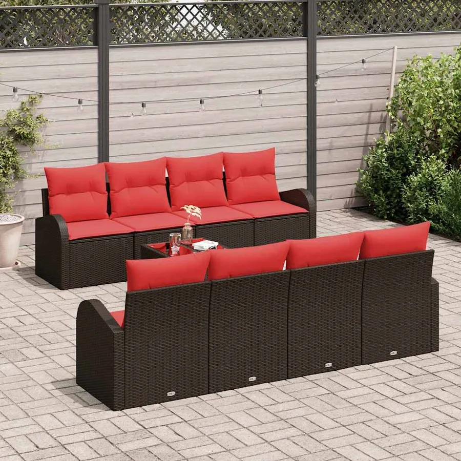 Ensemble de Canapés 9 pcs Marron et rouge Polyester - 3