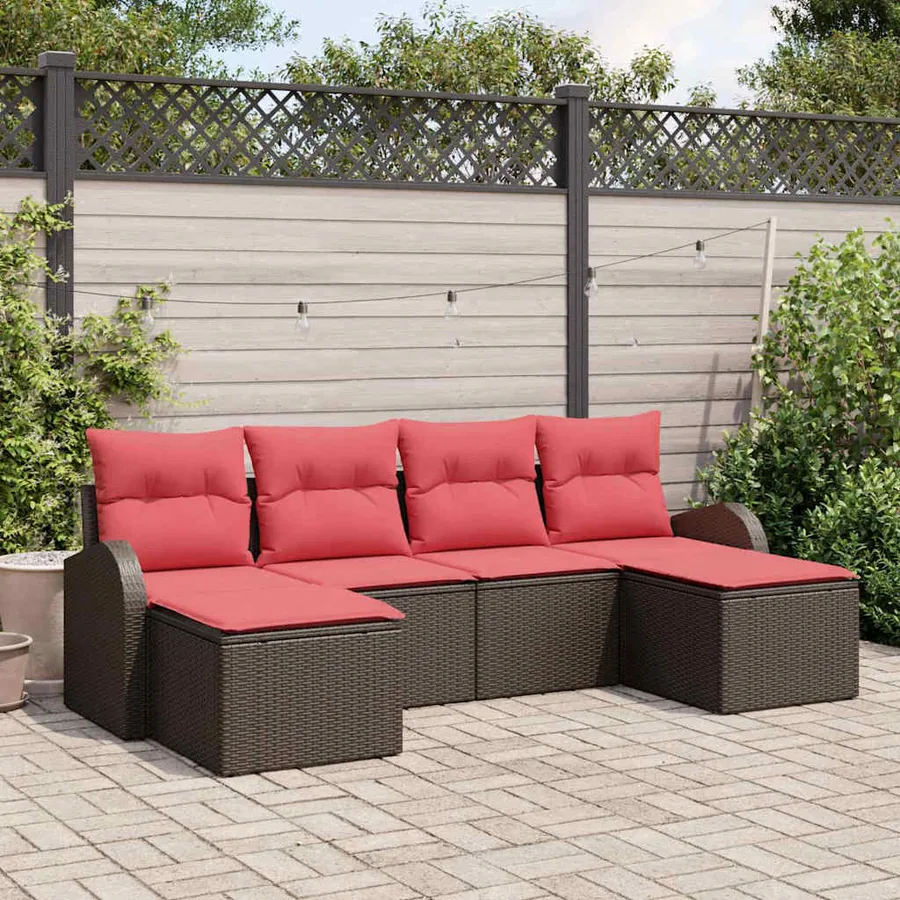 Ensemble de canapé de jardin 6 pcs Marron Poly Rattan