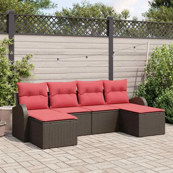 Ensemble de canapé de jardin 6 pcs Marron Poly Rattan