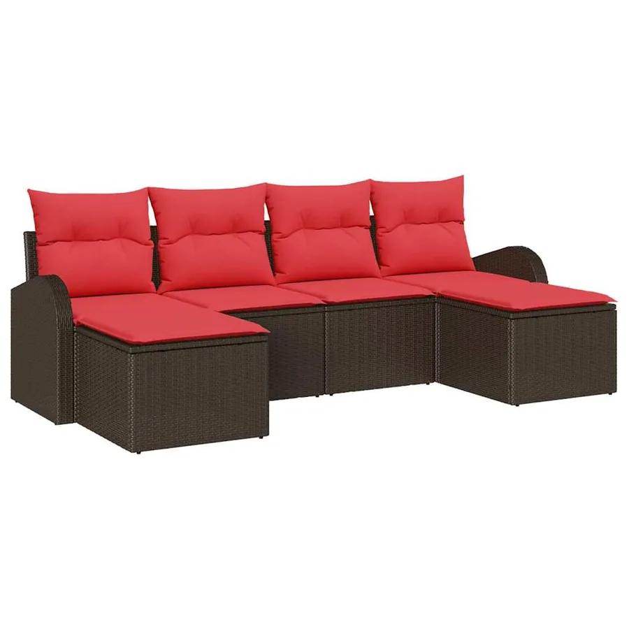 Ensemble de canapé de jardin 6 pcs Marron Poly Rattan - 2