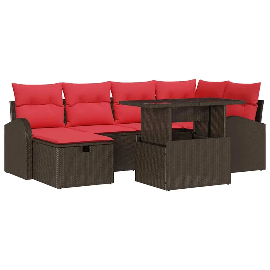 Ensemble de canapé de jardin 7 pcs Marron Poly rotin - 2