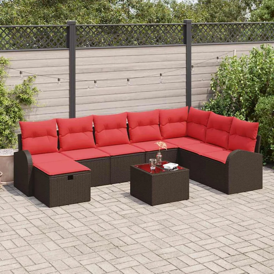 Ensemble de Canapés 9 pcs Marron et rouge polyrotin