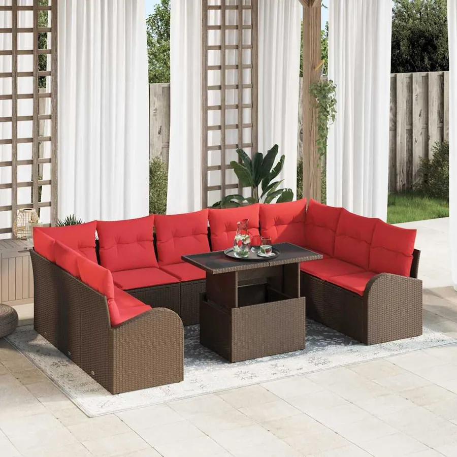 Ensemble de canapé de jardin 10 pcs Marron polyrotin