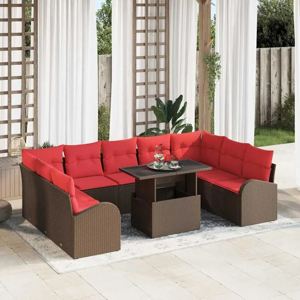 Ensemble de canapé de jardin 10 pcs Marron polyrotin
