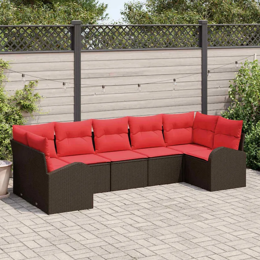 Ensemble de canapé de jardin 7 pcs Marron Poly Rattan