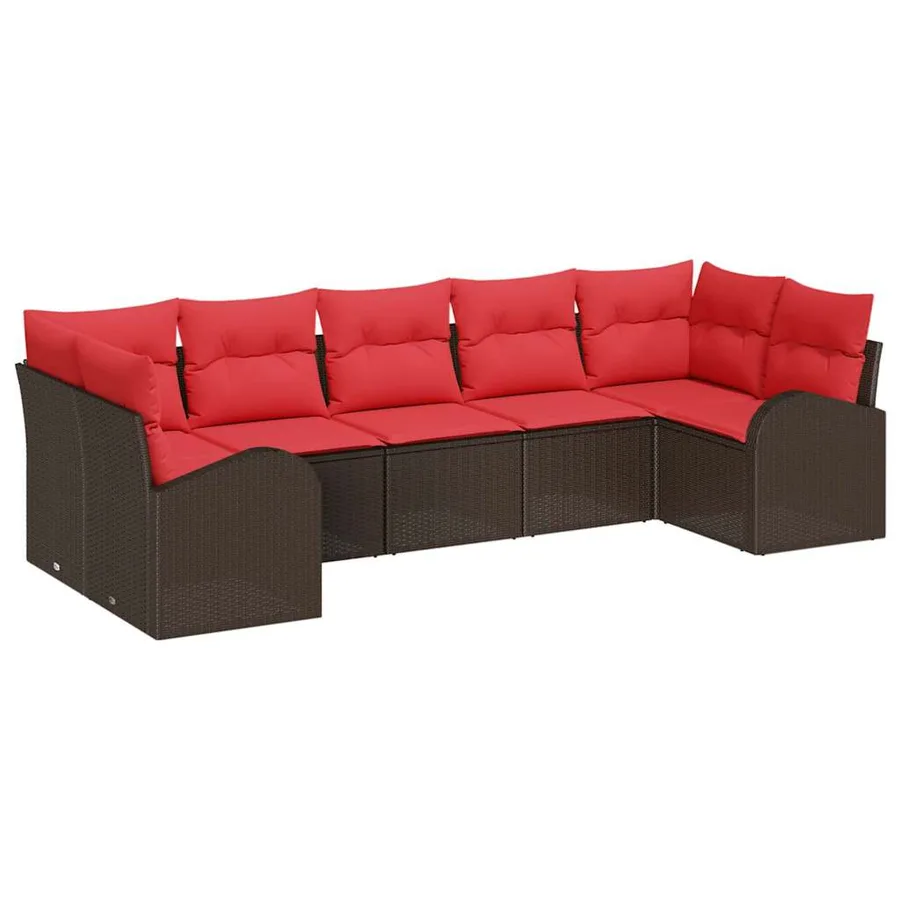Ensemble de canapé de jardin 7 pcs Marron Poly Rattan - 2