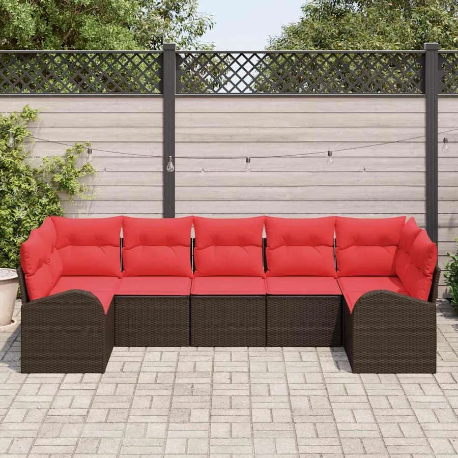 Ensemble de canapé de jardin 7 pcs Marron Poly Rattan - 3