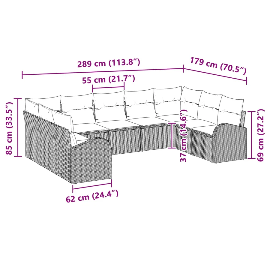 Ensemble de Canapés avec coussin Marron Poly Rattan - 11
