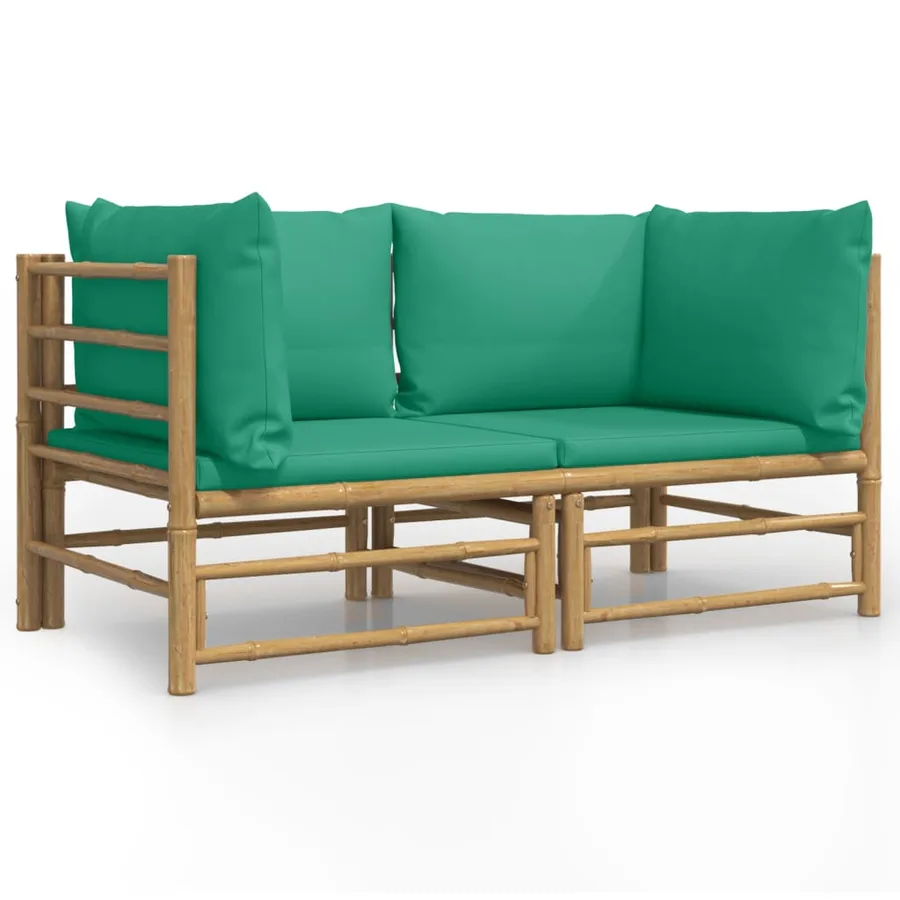 Canapés d'angle de jardin avec coussins vert 2 pcs bambou - 2