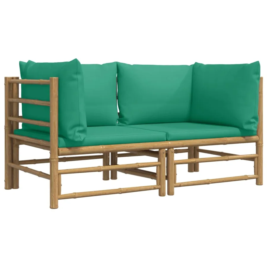 Canapés d'angle de jardin avec coussins vert 2 pcs bambou - 3