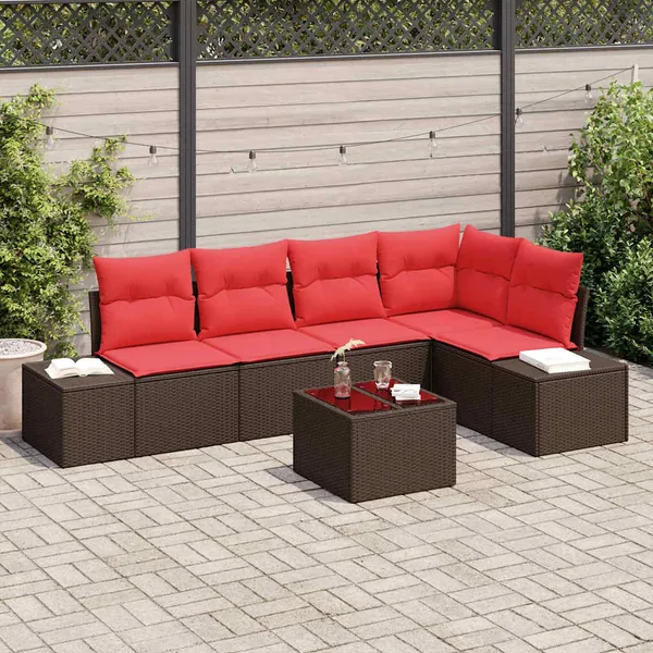Ensemble de canapé de jardin 6 pcs Marron polyrotin