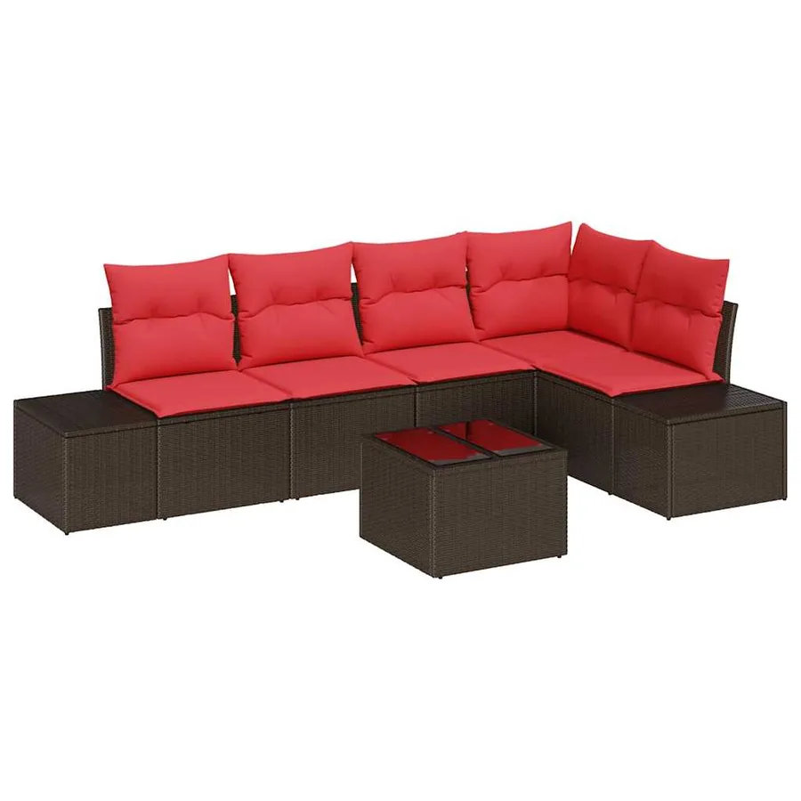 Ensemble de canapé de jardin 6 pcs Marron polyrotin - 2