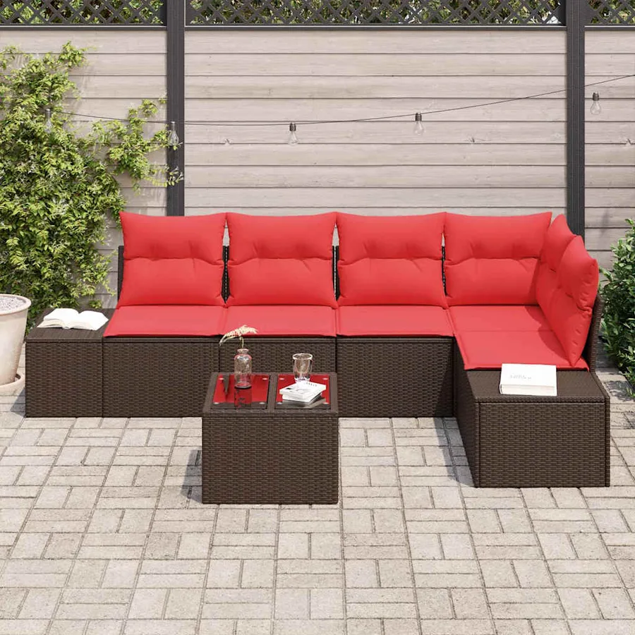 Ensemble de canapé de jardin 6 pcs Marron polyrotin - 3