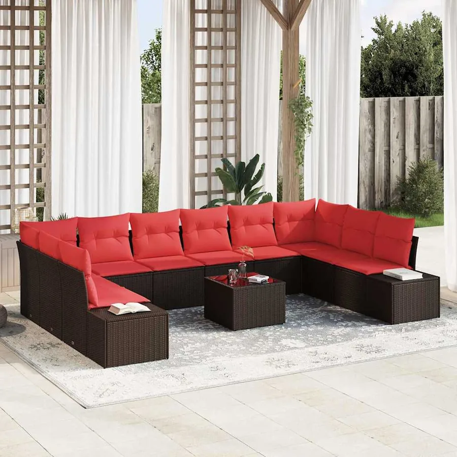 Ensemble de canapé de jardin 11 pcs Marron polyrotin