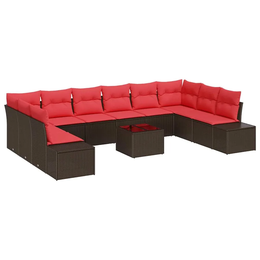 Ensemble de canapé de jardin 11 pcs Marron polyrotin - 2