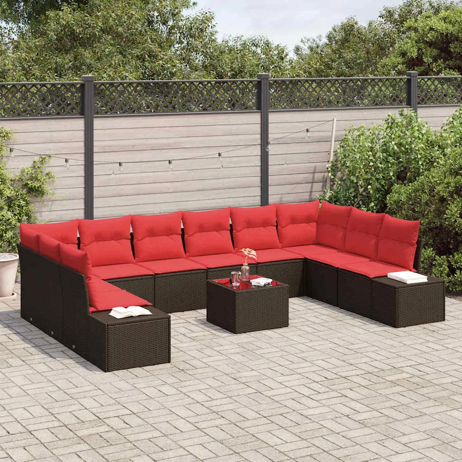 Ensemble de canapé de jardin 11 pcs Marron polyrotin - 3