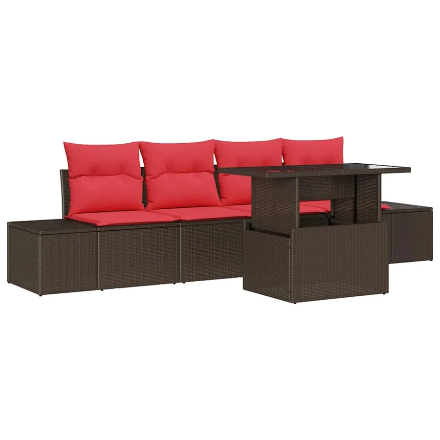 Ensemble de Canapés 5 pcs Marron et rouge polyrotin - 2
