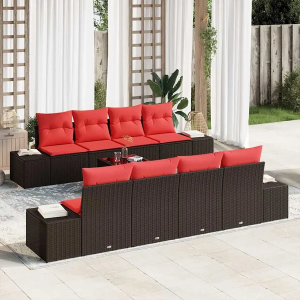 Ensemble de canapé de jardin 9 pcs Marron polyrotin