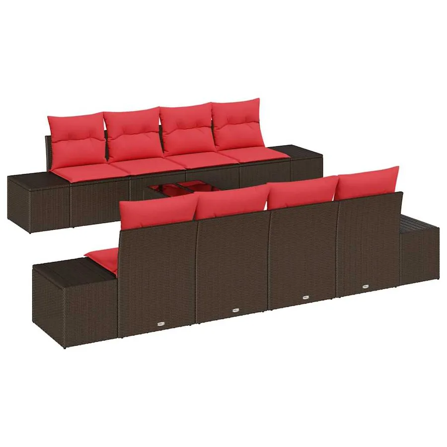 Ensemble de canapé de jardin 9 pcs Marron polyrotin - 2