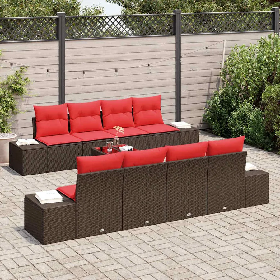 Ensemble de canapé de jardin 9 pcs Marron polyrotin - 3