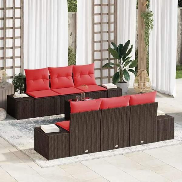Ensemble de canapé de jardin 7 pcs Marron polyrotin