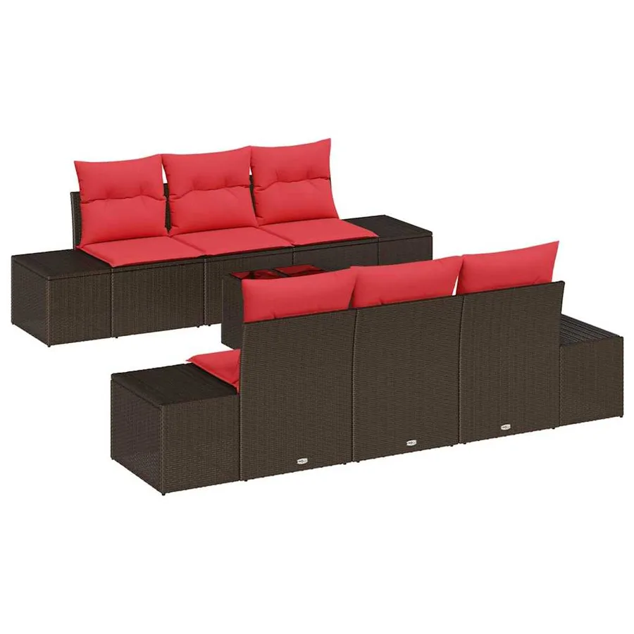 Ensemble de canapé de jardin 7 pcs Marron polyrotin - 2