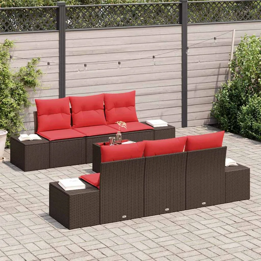 Ensemble de canapé de jardin 7 pcs Marron polyrotin - 3