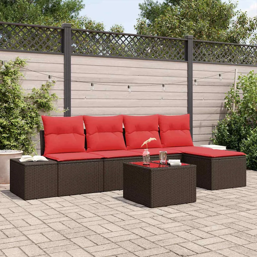 Ensemble de canapé de jardin 6 pcs Marron polyrotin