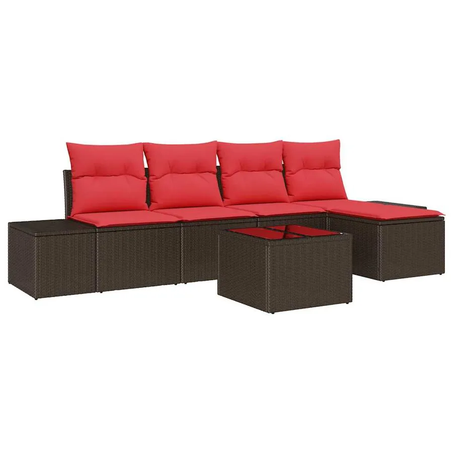 Ensemble de canapé de jardin 6 pcs Marron polyrotin - 2