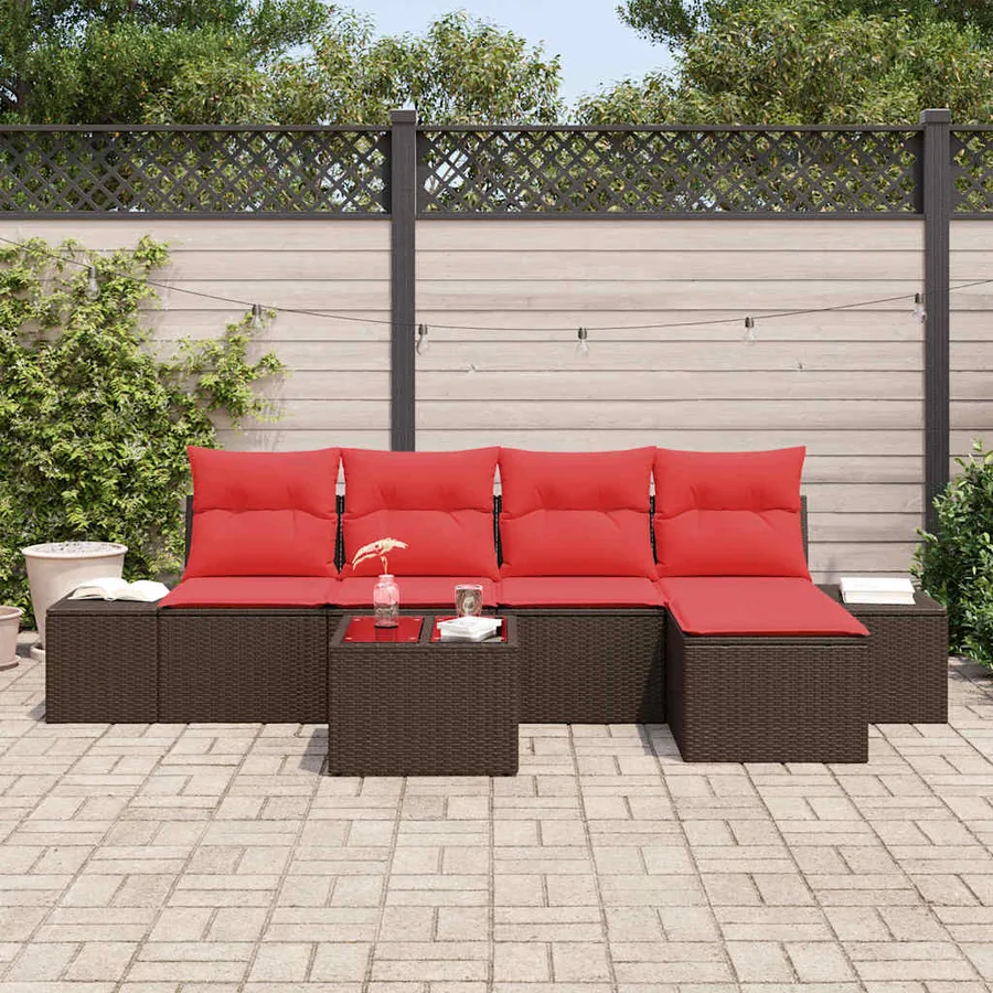 Ensemble de canapé de jardin 6 pcs Marron polyrotin - 3