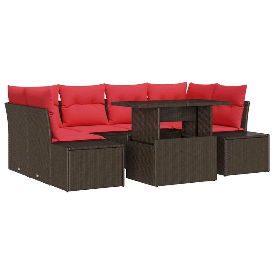 Ensemble de Canapés 7 pcs Marron et rouge polyrotin - 2