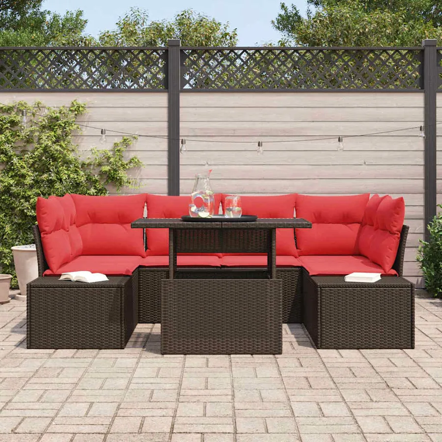 Ensemble de Canapés 7 pcs Marron et rouge polyrotin - 3
