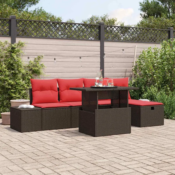Ensemble de canapé de jardin avec coussin 6 pcs polyrotin