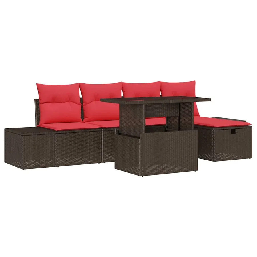 Ensemble de canapé de jardin avec coussin 6 pcs polyrotin - 2