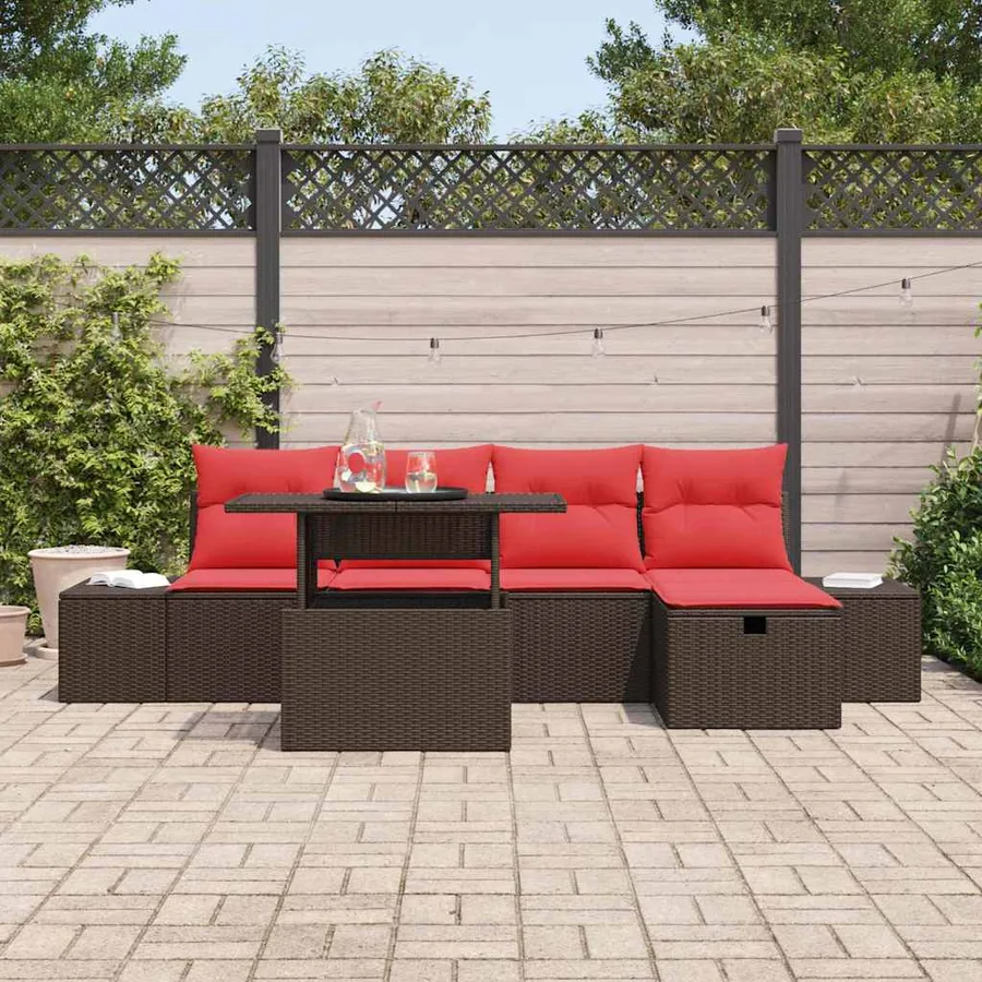 Ensemble de canapé de jardin avec coussin 6 pcs polyrotin - 3