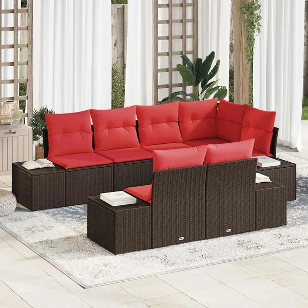 Ensemble de canapé de jardin 7 pcs Marron polyrotin