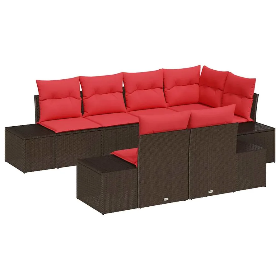 Ensemble de canapé de jardin 7 pcs Marron polyrotin - 2
