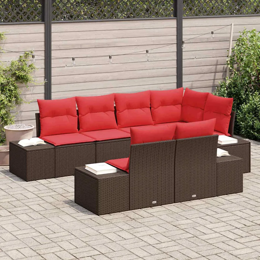 Ensemble de canapé de jardin 7 pcs Marron polyrotin - 3